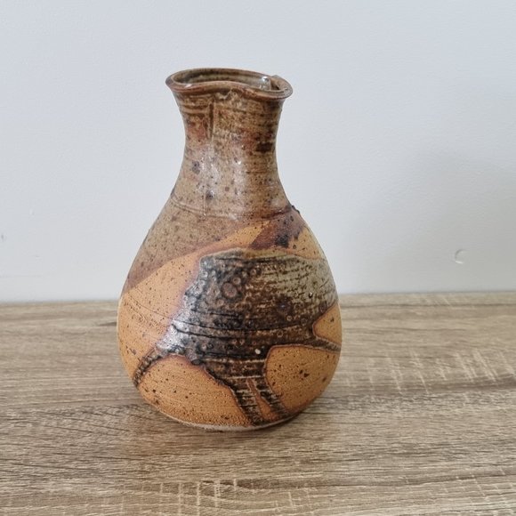 Vintage Stoneware Jug Vase Brown Splatter Organic - Picture 5 of 13